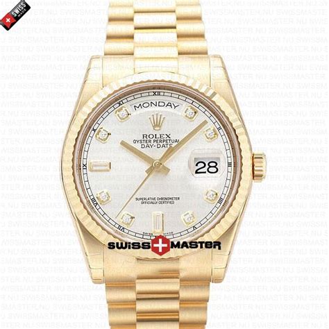 rolex day-date dial stick markers fluted bezel 18k gold|Rolex Day-Date 40 everose gold.